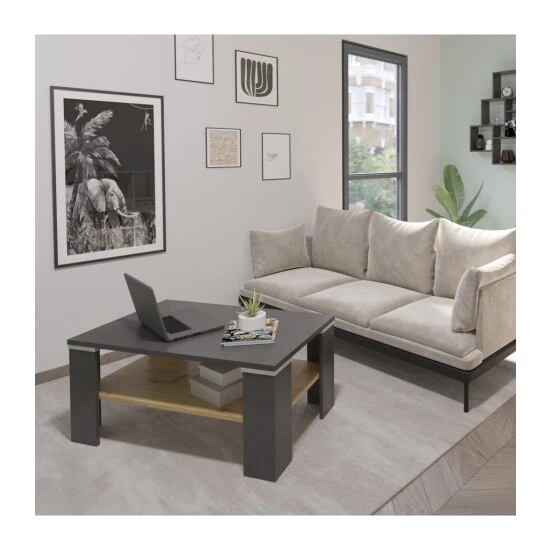 Bestpreis 😍 FMD Möbel FMD Couchtisch Mit Ablage Matera-Grau Und Artisan-Eiche ⭐ – Bild 6