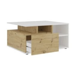 Aktion 😉 FMD Möbel Couchtisch TWIN Wohnzimmertisch Mit Lade Weiß / Artisan Eiche Ca. 68 X 42 X 78 Cm 🤩