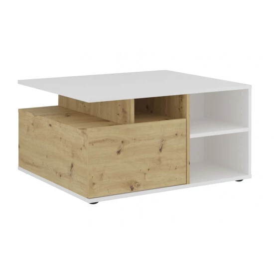 Aktion 😉 FMD Möbel Couchtisch TWIN Wohnzimmertisch Mit Lade Weiß / Artisan Eiche Ca. 68 X 42 X 78 Cm 🤩 – Bild 4