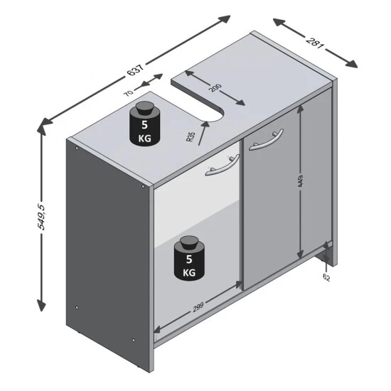 Rabatt 🛒 FMD Möbel WBU MARBELLA Waschbeckenschrank Waschbeckenunterschrank In Weiß Ca. 64 X 55 X 28 Cm ⭐ – Bild 3