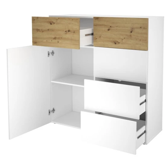 Besorgen ⌛ FMD Möbel Kommode BELM Sideboard In Brillantweiß / Artisan Eiche Nb. Ca. 110 X 115 X 42 Cm 🔔 – Bild 3