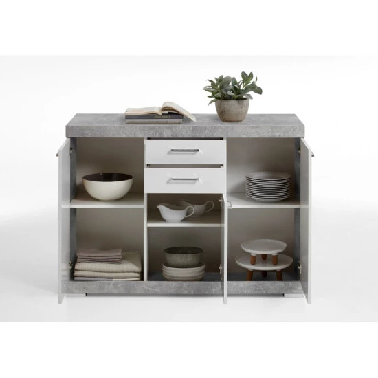 Besorgen 🤩 FMD Möbel FMD Kommode M. 3 Türen U. 2 SK, Bestehend Aus 2 Colli BRISTOL 3 XL Beton LA/weiß Edelglanz; 4020-303 🎉 – Bild 3