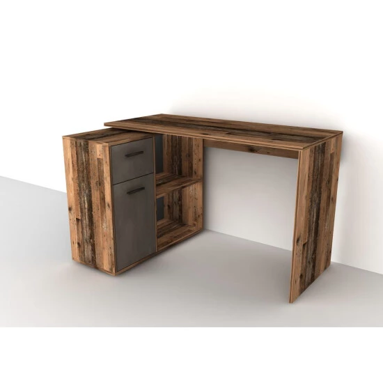 Blitzangebot ❤️ FMD Möbel FMD Furniture 360-001 Schreibtisch-Winkelkombination In Ausführung Old Style Dunkel/Stahl Dunkel, Maße Tisch Ca. 117 X 73,7 X 50 Cm / Maße Regal Ca. 80 X 69 X 33 Cm (BxHxT) ✔️