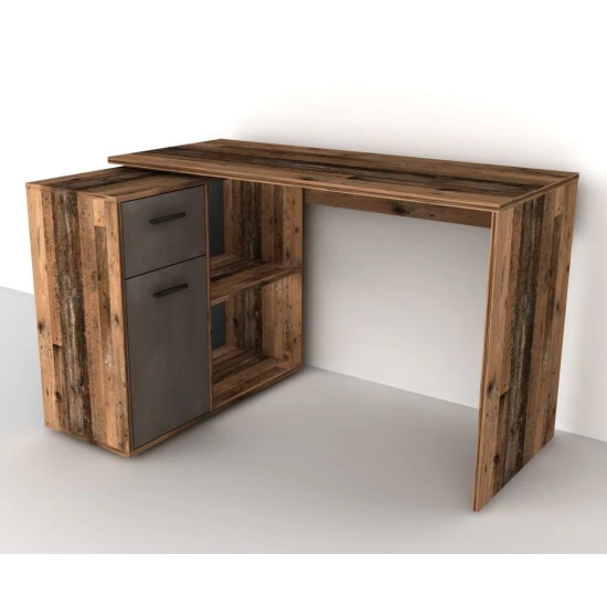 Blitzangebot ❤️ FMD Möbel FMD Furniture 360-001 Schreibtisch-Winkelkombination In Ausführung Old Style Dunkel/Stahl Dunkel, Maße Tisch Ca. 117 X 73,7 X 50 Cm / Maße Regal Ca. 80 X 69 X 33 Cm (BxHxT) ✔️ – Bild 7