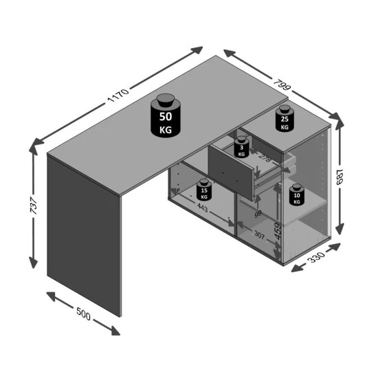 Blitzangebot ❤️ FMD Möbel FMD Furniture 360-001 Schreibtisch-Winkelkombination In Ausführung Old Style Dunkel/Stahl Dunkel, Maße Tisch Ca. 117 X 73,7 X 50 Cm / Maße Regal Ca. 80 X 69 X 33 Cm (BxHxT) ✔️ – Bild 9