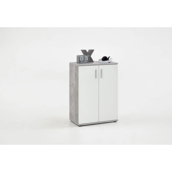 Aktion ❤️ FMD Möbel FMD Furniture Sideboard Kommode 60 X 35 X 83 Cm In Beton LA/weiß 2 Türen Höhenverstellbare Böden, Mit Rückwand ✔️ – Bild 2