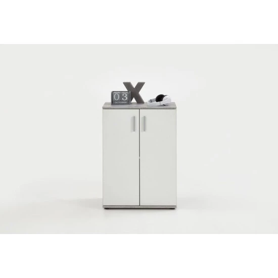 Aktion ❤️ FMD Möbel FMD Furniture Sideboard Kommode 60 X 35 X 83 Cm In Beton LA/weiß 2 Türen Höhenverstellbare Böden, Mit Rückwand ✔️ – Bild 3