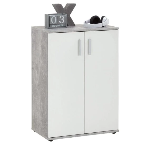 Aktion ❤️ FMD Möbel FMD Furniture Sideboard Kommode 60 X 35 X 83 Cm In Beton LA/weiß 2 Türen Höhenverstellbare Böden, Mit Rückwand ✔️ – Bild 8