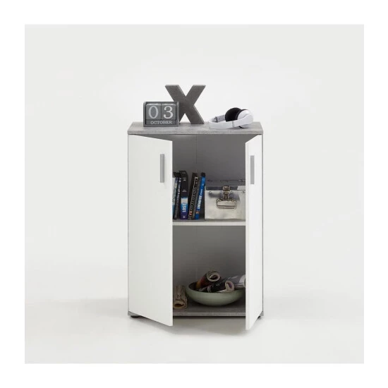 Aktion ❤️ FMD Möbel FMD Furniture Sideboard Kommode 60 X 35 X 83 Cm In Beton LA/weiß 2 Türen Höhenverstellbare Böden, Mit Rückwand ✔️ – Bild 12