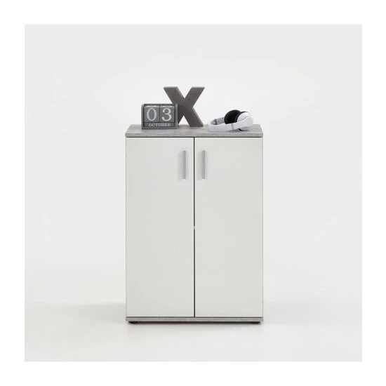 Aktion ❤️ FMD Möbel FMD Furniture Sideboard Kommode 60 X 35 X 83 Cm In Beton LA/weiß 2 Türen Höhenverstellbare Böden, Mit Rückwand ✔️ – Bild 13