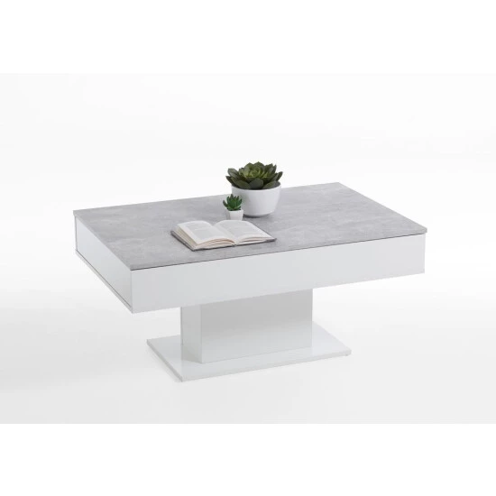 Am billigsten 👍 FMD Möbel FMD Furniture Couchtisch Wohnzimmertisch Sofatisch 100 X 65 X 45 Cm Beton LA / Weiß Edelglanz Mit Zwei Großen Schubladen ❤️ – Bild 2