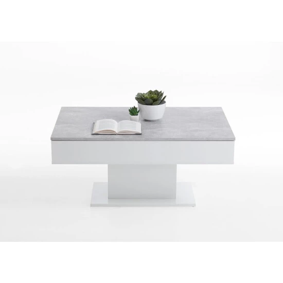Am billigsten 👍 FMD Möbel FMD Furniture Couchtisch Wohnzimmertisch Sofatisch 100 X 65 X 45 Cm Beton LA / Weiß Edelglanz Mit Zwei Großen Schubladen ❤️ – Bild 3