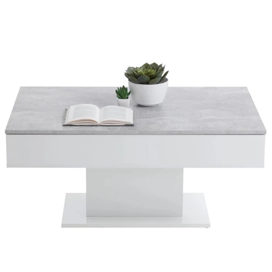 Am billigsten 👍 FMD Möbel FMD Furniture Couchtisch Wohnzimmertisch Sofatisch 100 X 65 X 45 Cm Beton LA / Weiß Edelglanz Mit Zwei Großen Schubladen ❤️ – Bild 5