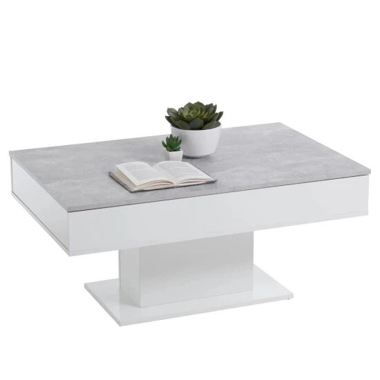 Am billigsten 👍 FMD Möbel FMD Furniture Couchtisch Wohnzimmertisch Sofatisch 100 X 65 X 45 Cm Beton LA / Weiß Edelglanz Mit Zwei Großen Schubladen ❤️ – Bild 9