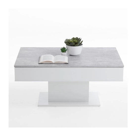 Am billigsten 👍 FMD Möbel FMD Furniture Couchtisch Wohnzimmertisch Sofatisch 100 X 65 X 45 Cm Beton LA / Weiß Edelglanz Mit Zwei Großen Schubladen ❤️ – Bild 12