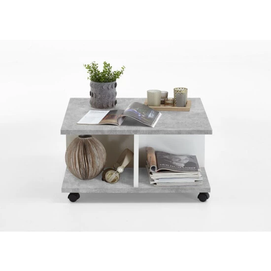 Besorgen ✔️ FMD Möbel FMD Furniture Couchtisch Sofatisch 70 X 70 X 36 Cm Beton / Weiß Edelglanz Zwei Ablagen + 2 Schubladen, Auf Rollen 😀 – Bild 4