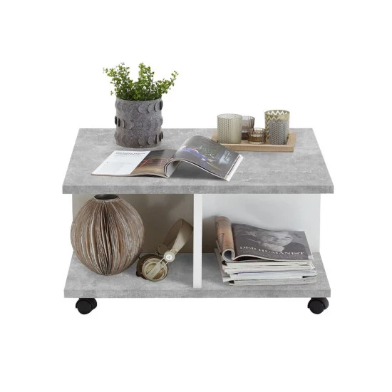 Besorgen ✔️ FMD Möbel FMD Furniture Couchtisch Sofatisch 70 X 70 X 36 Cm Beton / Weiß Edelglanz Zwei Ablagen + 2 Schubladen, Auf Rollen 😀 – Bild 14