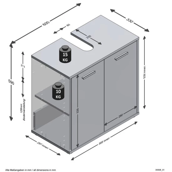 Bester Verkauf 🛒 FMD Möbel FMD Furniture Waschbeckenunterschrank Badschrank 60 X 59 X 33 Cm Matera / Old Style Dunkel Mit Doppeltüren Und Verstellbaren Böden 🤩