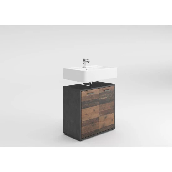 Bester Verkauf 🛒 FMD Möbel FMD Furniture Waschbeckenunterschrank Badschrank 60 X 59 X 33 Cm Matera / Old Style Dunkel Mit Doppeltüren Und Verstellbaren Böden 🤩 – Bild 2