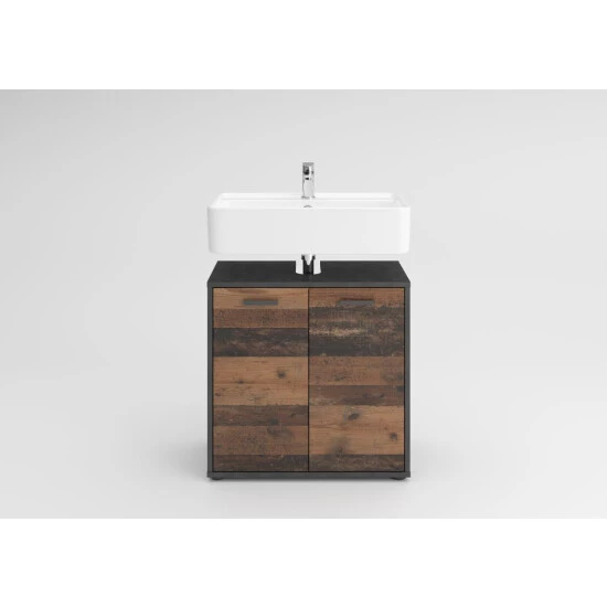 Bester Verkauf 🛒 FMD Möbel FMD Furniture Waschbeckenunterschrank Badschrank 60 X 59 X 33 Cm Matera / Old Style Dunkel Mit Doppeltüren Und Verstellbaren Böden 🤩 – Bild 3