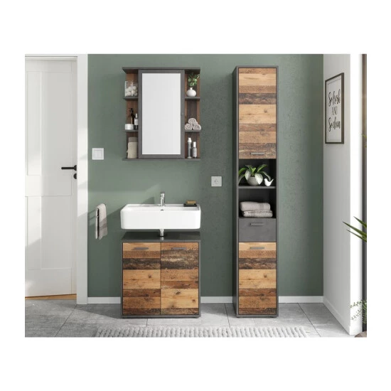 Bester Verkauf 🛒 FMD Möbel FMD Furniture Waschbeckenunterschrank Badschrank 60 X 59 X 33 Cm Matera / Old Style Dunkel Mit Doppeltüren Und Verstellbaren Böden 🤩 – Bild 9