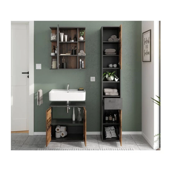 Bester Verkauf 🛒 FMD Möbel FMD Furniture Waschbeckenunterschrank Badschrank 60 X 59 X 33 Cm Matera / Old Style Dunkel Mit Doppeltüren Und Verstellbaren Böden 🤩 – Bild 10