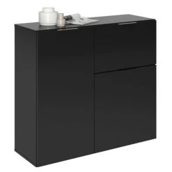 Budget 🔥 FMD Möbel 557-001 DARK 1 Schwarz Kommode Sideboard Beistellkommode Ca. 80 X 90 X 32 Cm 💯