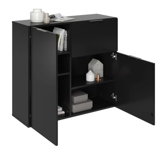 Budget 🔥 FMD Möbel 557-001 DARK 1 Schwarz Kommode Sideboard Beistellkommode Ca. 80 X 90 X 32 Cm 💯 – Bild 2