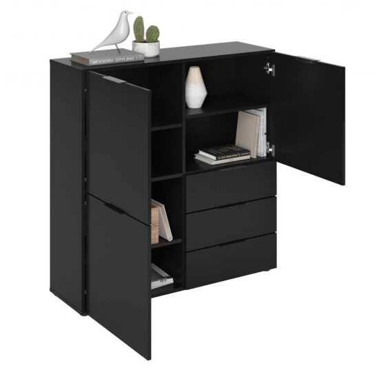 Besorgen 😉 FMD Möbel Kommode Sideboard Highboard Schubladen Ca. 100 X 101 X 32 Cm DARK 2 Schwarz 😉