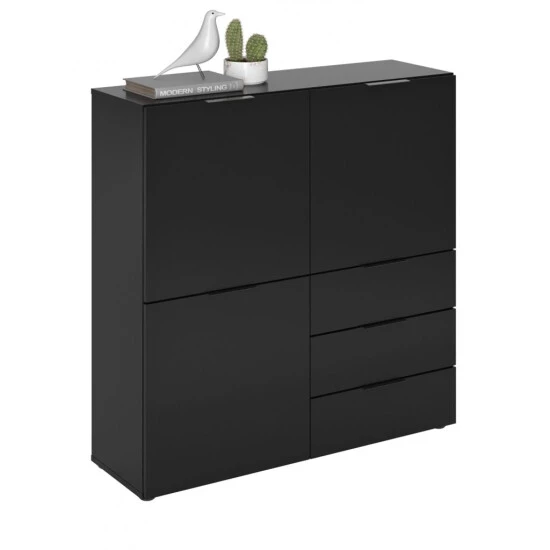 Besorgen 😉 FMD Möbel Kommode Sideboard Highboard Schubladen Ca. 100 X 101 X 32 Cm DARK 2 Schwarz 😉 – Bild 3
