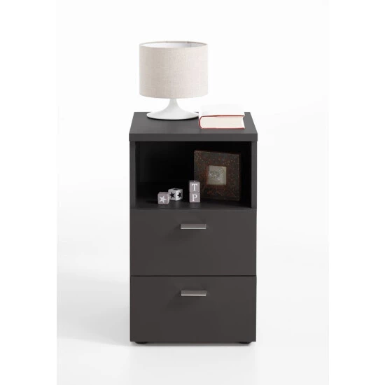 Bestes Angebot 🧨 FMD Möbel COLIMA 1 Nachtkonsole Mit 2 Schubkästen Und 1 Offenen Fach - Schwarz - Maße: 35 Cm X 61,5 Cm X 39,9 Cm; 652-001 🧨 – Bild 2