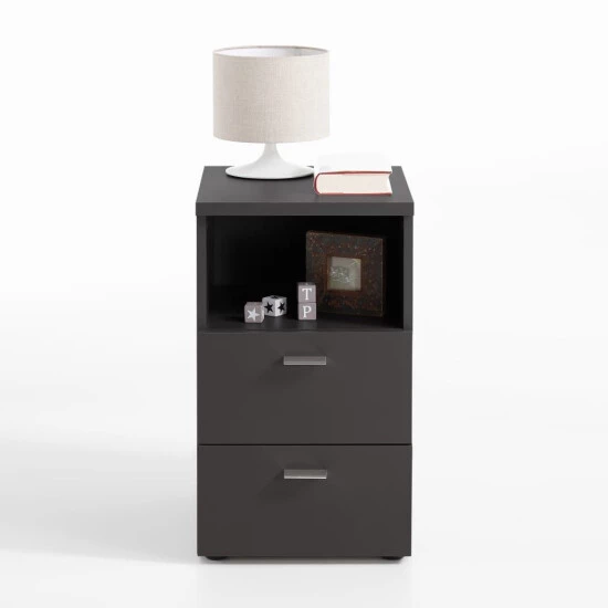 Bestes Angebot 🧨 FMD Möbel COLIMA 1 Nachtkonsole Mit 2 Schubkästen Und 1 Offenen Fach - Schwarz - Maße: 35 Cm X 61,5 Cm X 39,9 Cm; 652-001 🧨 – Bild 4