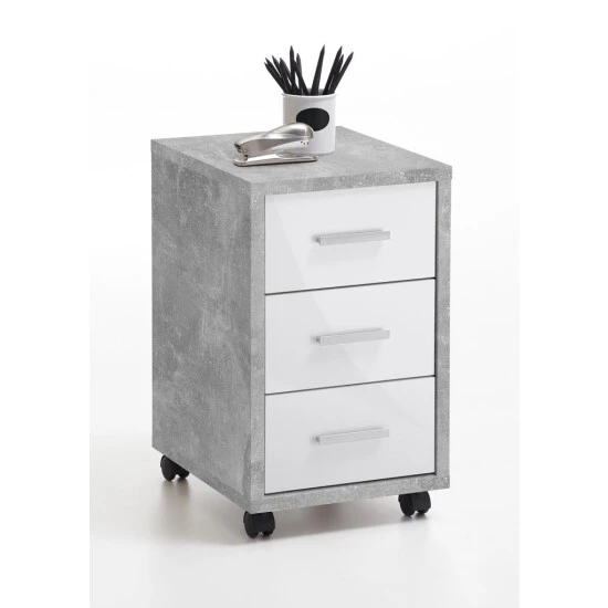 Besorgen ❤️ FMD Möbel FMD Furniture 367-002 Rollcontainer In Nachbildung Beton Light Atelier/Hochglanz-Weiß, Maße Ca. 35 X 59 X 42 Cm (BxHxT) 👍