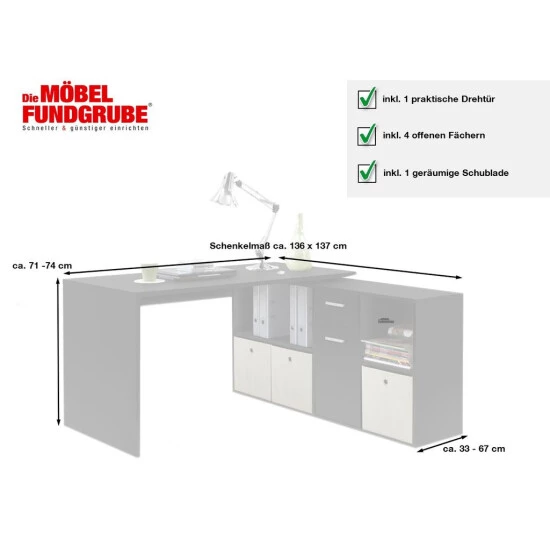 Neu 🧨 FMD Möbel LEX 1, Schreibtisch, Schwarz, 353-001 🌟 – Bild 3