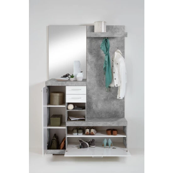 Auslauf ❤️ FMD Möbel FMD Furniture 4020-1000 Kompaktgarderobe In Nachbildung Beton Light Atelier/Weiß Edelganz, Maße Ca. 120 X 193,5 X 35,5 Cm (BxHxT) 🧨 – Bild 2