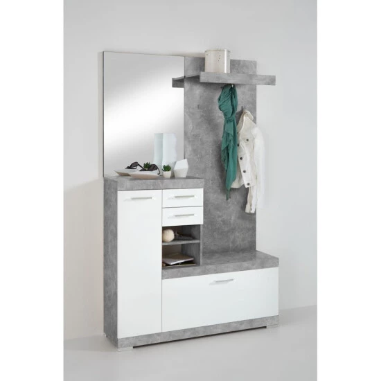 Auslauf ❤️ FMD Möbel FMD Furniture 4020-1000 Kompaktgarderobe In Nachbildung Beton Light Atelier/Weiß Edelganz, Maße Ca. 120 X 193,5 X 35,5 Cm (BxHxT) 🧨 – Bild 8