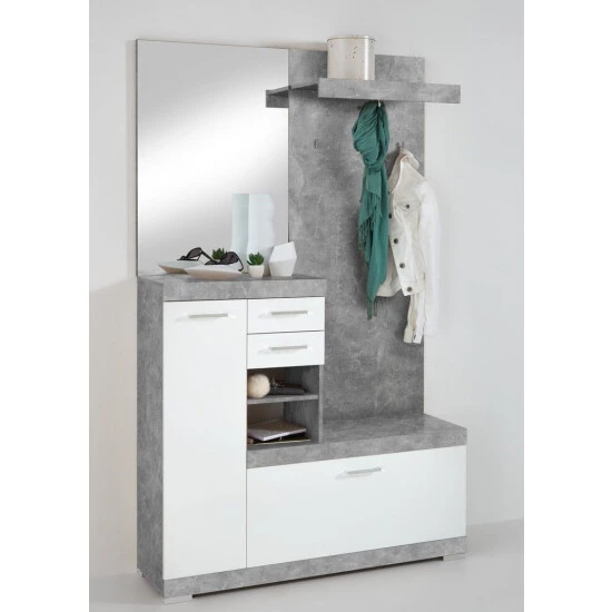 Auslauf ❤️ FMD Möbel FMD Furniture 4020-1000 Kompaktgarderobe In Nachbildung Beton Light Atelier/Weiß Edelganz, Maße Ca. 120 X 193,5 X 35,5 Cm (BxHxT) 🧨 – Bild 9