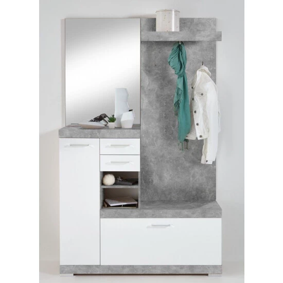 Auslauf ❤️ FMD Möbel FMD Furniture 4020-1000 Kompaktgarderobe In Nachbildung Beton Light Atelier/Weiß Edelganz, Maße Ca. 120 X 193,5 X 35,5 Cm (BxHxT) 🧨 – Bild 10