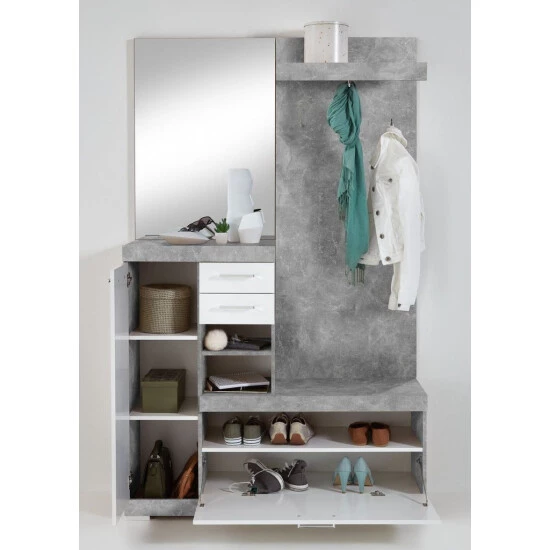 Auslauf ❤️ FMD Möbel FMD Furniture 4020-1000 Kompaktgarderobe In Nachbildung Beton Light Atelier/Weiß Edelganz, Maße Ca. 120 X 193,5 X 35,5 Cm (BxHxT) 🧨 – Bild 11