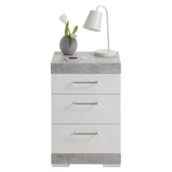 Schlussverkauf 😍 FMD Möbel FMD Nachttisch Mit 3 Schubladen Betongrau Und Hochglanz-Weiß 💯