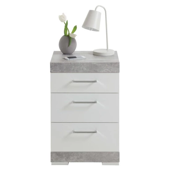 Schlussverkauf 😍 FMD Möbel FMD Nachttisch Mit 3 Schubladen Betongrau Und Hochglanz-Weiß 💯