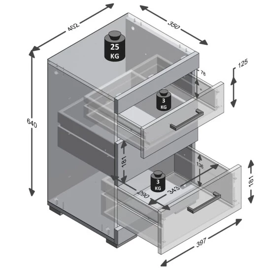 Schlussverkauf 😍 FMD Möbel FMD Nachttisch Mit 3 Schubladen Betongrau Und Hochglanz-Weiß 💯 – Bild 3