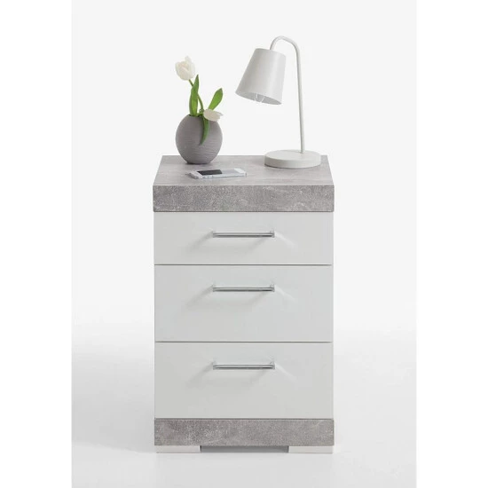 Schlussverkauf 😍 FMD Möbel FMD Nachttisch Mit 3 Schubladen Betongrau Und Hochglanz-Weiß 💯 – Bild 5