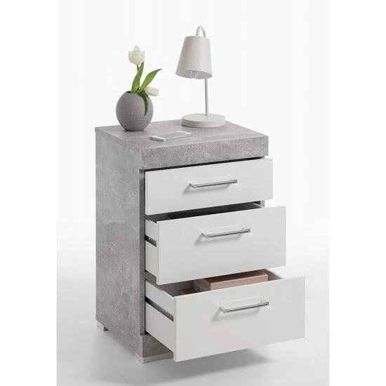 Schlussverkauf 😍 FMD Möbel FMD Nachttisch Mit 3 Schubladen Betongrau Und Hochglanz-Weiß 💯 – Bild 6