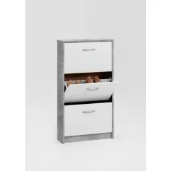 Brandneu ❤️ FMD Möbel STEP 3 Schuhkipper Mit 3 Fächern Für 6 Paar Schuhe - Beton Light Atelier/weiß - Maße: 58,5 Cm X 104,5 Cm X 17 Cm; 411-003 ⌛