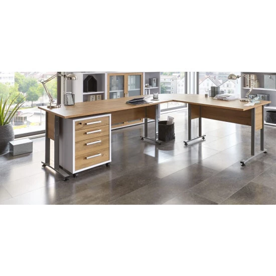 Angebote 🛒 FMD Möbel 3012-104 CALVIA Alteiche Schreibtisch Bürotisch Arbeitstisch Winkelkombination 120/160 Inkl. Metallkufen Kurz Ca. 240 X 200 Cm ⌛ – Bild 7