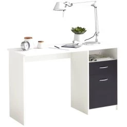 Angebote 🎉 FMD Möbel FMD Schreibtisch Mit 1 Schublade 123×50×76,5 Cm Weiß Und Schwarz 🧨