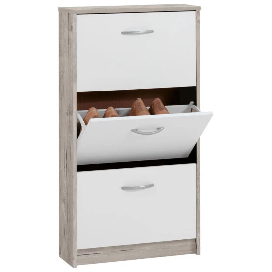 Großhandel ✨ FMD Möbel FMD Schuhschrank Mit 3 Kippfächern Weiß Und Eichenbraun 🎁 – Bild 2