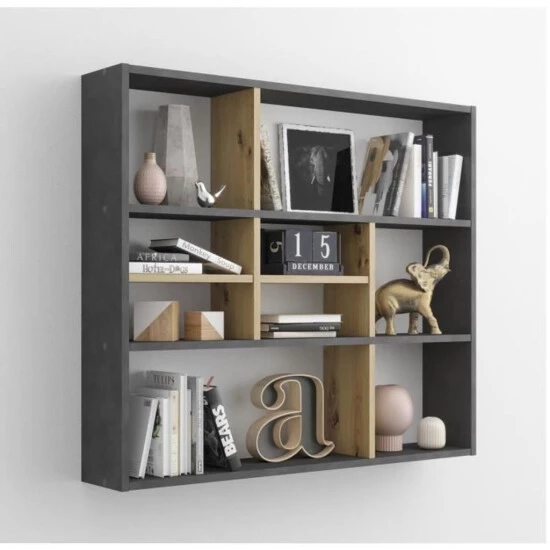 Blitzangebot 👏 FMD Möbel FMD Mika Große Bibliotheque - Noir Artisan Chene 🎁