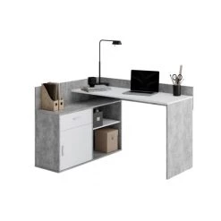 Blitzangebot 🌟 FMD Möbel Schreibtisch Winkelschreibtisch Eckschreibtisch Home Office RUST Beton Grau / Weiß 🤩